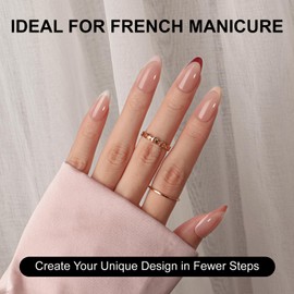 Gel X French Tip Nails Medium Almond French Tip Press on Nails SXVME White French Nail Tips 150Pcs Pre-applied Tip Primer Natural Skin Tones Fake Nails Extensions Gel X Nail Kit for Women Girls DIY
