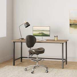 HNKastela Drafting Stool Rolling Chair with Back Support - Height Adjustable Shop Chair with Wheels for Home Office, Studio (Black)