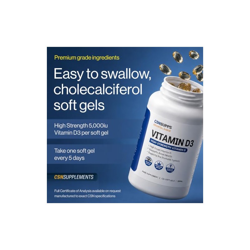 CSN Vitamin D3 5000iu x120 Soft Gels | Premium Grage