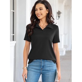 MK Shop Limited Polo Shirts for Women Business Casual Work Lapel Collared Tops V Neck Short Sleeve Summer Quick Dry Golf Polos Tunic Blouse Black