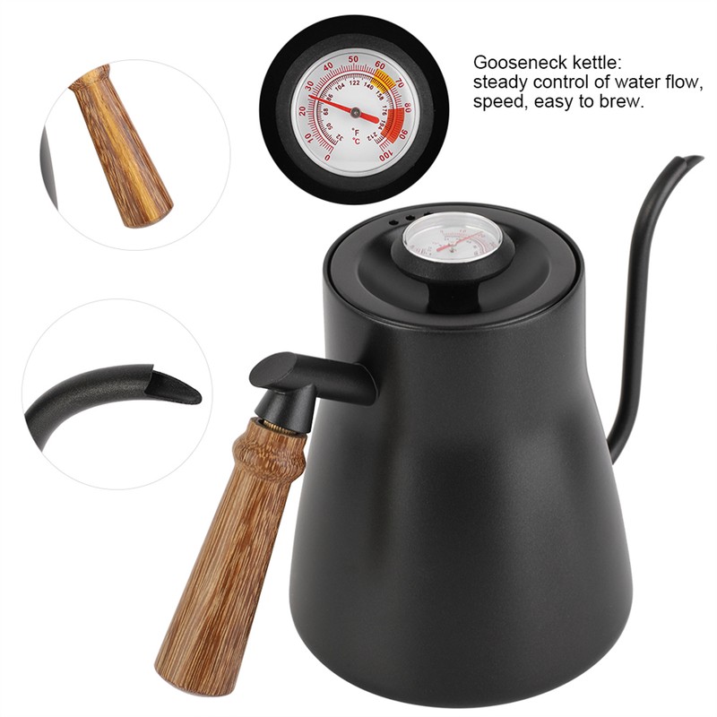 850ml Stainless Steel Drip Over Coffee Kettle Gooseneck with Wooden