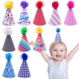Pai Sence Cone - Sombreros para fiesta de cumpleaños para niños, aula, cumpleaños, cono, con pompones, sombreros de cumpleaños para adultos, regalos de fiesta, M, 10 unidades
