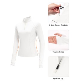 LUYAA Workout Tops Gym Clothes for Woman Long Sleeve Athletic Tops Quarter Zip Pullover Golf Shirts for Women White XL