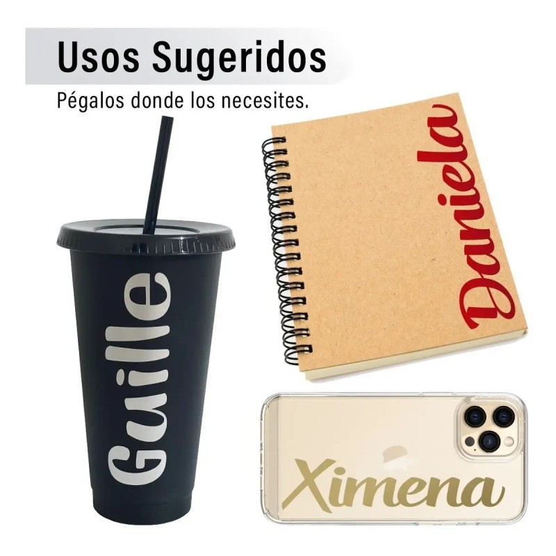 Stickers Calcas De Vinil Nombres Para Vaso 4x11cm - 30pzs