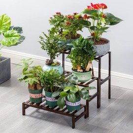 YONGZHAO Bamboo 3-Tier Ladder Plant Stand, Planter Holder Flower Pot Display Shelf, Freestanding Plants Rack for Home Garden Patio Balcony Indoor Outdoor