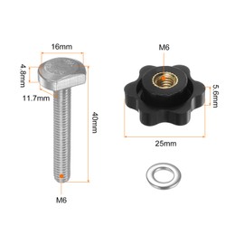 QUARKZMAN Set of 10 T-track Bolt Knob Kit M6 x 40 mm Threaded Bolts M6 x 25 mm Hex Hand Nut Clamping Knob with Washer for Woodworking Gauges and Fixtures, Black