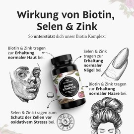 Biotin Complex with Selenium & Zinc - 365 Vegan Tablets - For Skin*, Hair* & Nails* - High Dose, No Unnecessary Additives - Developed & Laboratory Tested in Germany