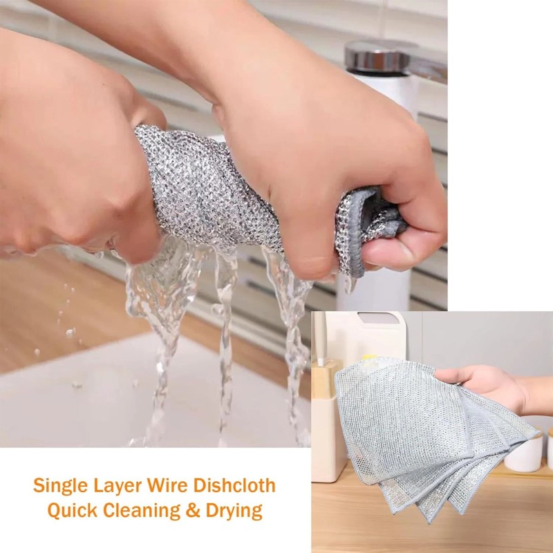 Unbranded 5 Pcs Double Layer Wire Dishwashing Rag, Kitchen Towels