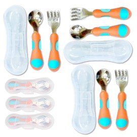 kinsho Kids Utensils Juego De Cubiertos Para Niños Pequeños X 3 Cuchara De Tenedor De Acero Inoxidable con Estuche De Viaje. Cubiertos Metalicos Bebe Niño Niña 1 2 3 4 Años Mango Redondo Para Fiambr