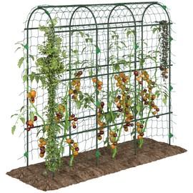 Outsunny Cucumber Trellis, 6' Tall Arch Trellis for Climbing Plants Outdoor, A-Frame, with Plastic Coated Steel Frame and Climbing Net, Support Vegetables, Peas, Fruit & Vines, Green