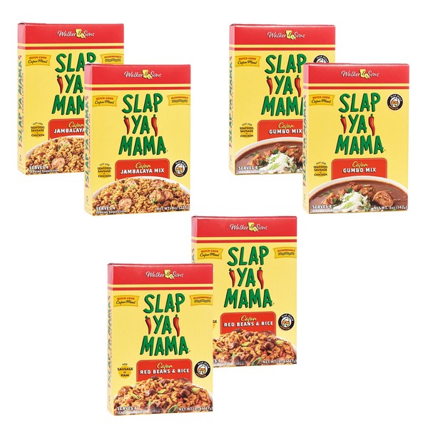 Slap Ya Mama Louisiana Style Cajun Dinner Mix Variety Pack, 8 Ounce Boxes, 2 Jambalaya, 2 Gumbo, 2 Red Beans and Rice