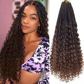 Goddess Box Braids 8 packs Box Braids Crochet Hair 18 Inch Bohemian Hippie Braids Boho Box Braids with Curly Ends Messy Pre-looped Synthetic Crochet Hair for Black Women 1B (18inch, 1B/4/30)