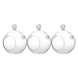 WGV Hanging Terrarium Globe, Width 4", Height 4.75", DIY Air Succulent Planter, Clear Glass Vase Orb with Flat Bottom, Candle Holder for Windowsill Outdoor Garden Decor, 3 Pieces Bulk