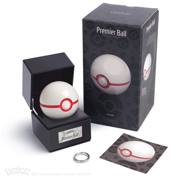 The Wand Company Premier Ball Authentic Replica - Realistic, Electronic, Die-Cast Poké Ball with Display Case Light Features – Officially Licensed by Pokémon