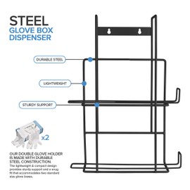 Stock Your Home (Black Metal Double Gloves Dispenser Tissue Box Shelf, Glove Box Holder Wall Mount, For Kitchen, Cleaning Closet, Lab, Exam, Office