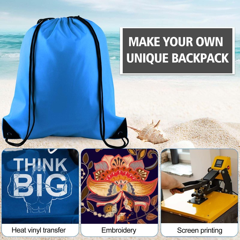 PLULON Sky Blue Drawstring Bags Drawstring Backpack Bulk, String Backpack