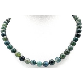 Agate Jewellery (Necklace) Moss Agate Chain Balls Size Approx. 8 mm with Pearl Silk Knotted Clasp 925 Sterling Silver Model Number 1035, Gemstone, Agate