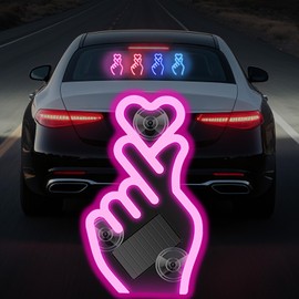 GCZCC 1PC Solar Powered Wireless Finger Heart Neon Sign LED Light Kpop & K-Drama Symbol Heart Gesture Neon Signs Ambient Lights Interior Decor Accessories on The Windows of Homes,Cars-Pink