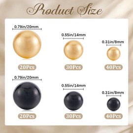 GORGECRAFT 180PCS 8/14/20mm Black Gold Vase Filler Faux Pearls Vase Makeup Plastic Imitation Pearl Beads No Hole Gloss Pearl Beads Mixed Sizes Round Pearls for Vase Home Party Wedding