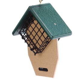 Birds Choice SNDTP Recycled Double Tail Prop Suet Feeder, 2 Suet Cakes, 9-1/2"L X 5"W X 12"H, Taupe Base w/ Green Roof
