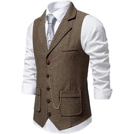 HAPNBCELE Men's Formal Waistcoat for Wedding Business and Tuxedo Solid Color Suit Vest with Adjustable Fit(XL,brown)