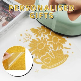 Prime Vinyl Heat Transfer Vinyl, 12" x 8ft Gold Glitter HTV Vinyl for T-Shirt, Iron on Vinyl forfor Cricut,Silhouette Cameo, Easy to Cut & Weed with Heat Press DIY Craft Designs
