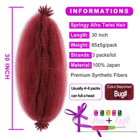 Springy Afro Twist Hair 30Inch 3Packs Afro Twist Hair Spring Twist Crochet Braiding Hair (30 Inch (Pack of 3), Bug) …