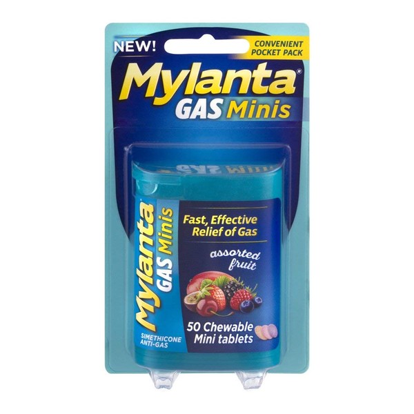 Mylanta Gas Minis Assorted Fruit, 50 Chewable Tablets (Pack of 2)