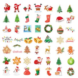 UAMLVCN Christmas Stickers, Pack of 50 Waterproof Christmas Stickers, Christmas Scrapbook Stickers - for Children, DIY Gift Decoration, Water Bottles, Notebook, Fridge