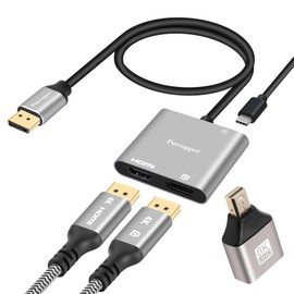 DisplayPort to HDMI and DisplayPort Adapter (Dual 4K@60Hz), DP Splitter 1 in 2 Out Extended Display MST 1 DP Male to HDMI Female & DP Female for Dual Monitors, DP Splitter Hub for PC, Graphics Card