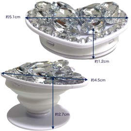 Glitter Bijou Heart Diamond Folding Smartphone Grip Sockets Korean Smartphone Ring Stand Grip Tok Bunker Ring Smartphone Drop Prevention Mobile Ring Grip Cute (Red)