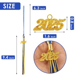 2025 Blue Gold Graduation Tassel: Class of 2025 Tassel for Graduation Cap 2025, Charm Cap Decorations, Charm Ceremonies Accessories for Graduates - 1 PCS with Gold Date