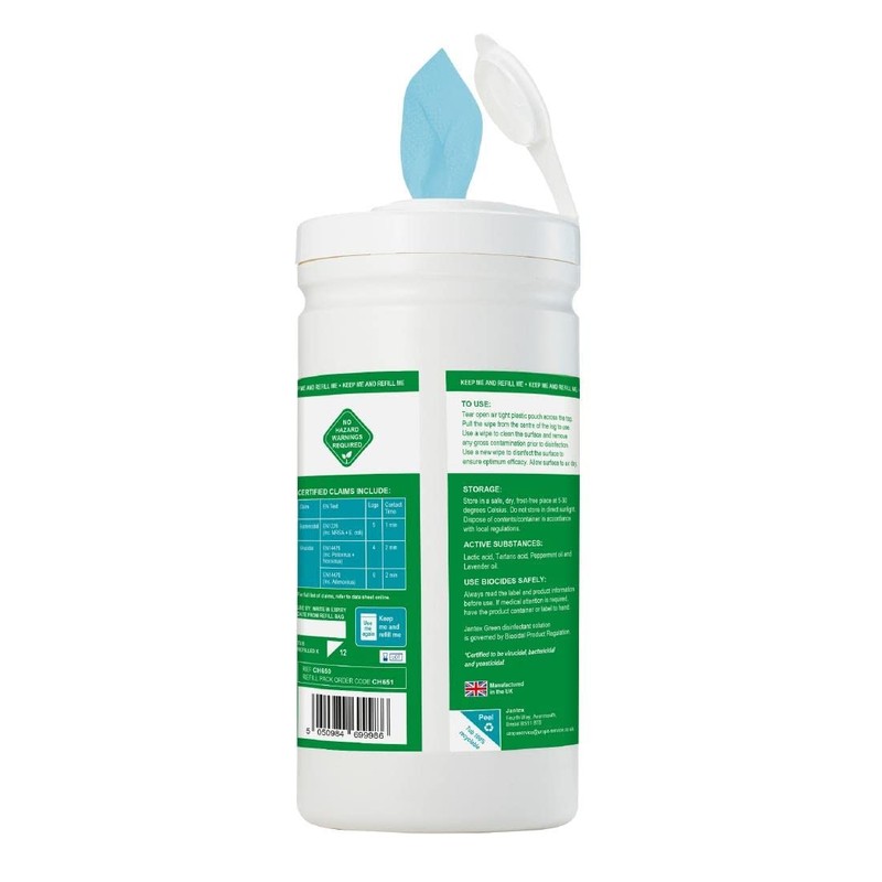 Jantex Green Surface Sanitiser Wipes Starter Tub 200mm (Pack of