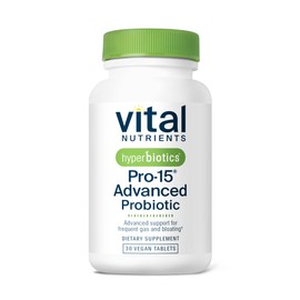 Hyperbiotics Vital Nutrients Pro-15 Advanced Probiotics for Women and Men | 15 Strains + Kiwifruit | Clinically Studied Daily Probiotics for Digestive Health, Gas, & Bloating | 30 Vegan Tablets