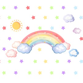 Easu Rainbow Wall Decal Clouds Wall Decals Star Wall Stickers Sun Wall Decals Peel and Stick Girls Bedroom Wall Decals