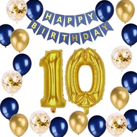 Navy Blue 10th Birthday Decoration, Blue Number 10 Foil Balloons Set for 10 Years Old Child Birthday Blue Decoration Boys Girls 10th Birthday Balloons Decoration (10th)