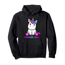 Kawaii Unicorn 8-Bit Video Games Character Gamer Girl Gift Pullover Hoodie