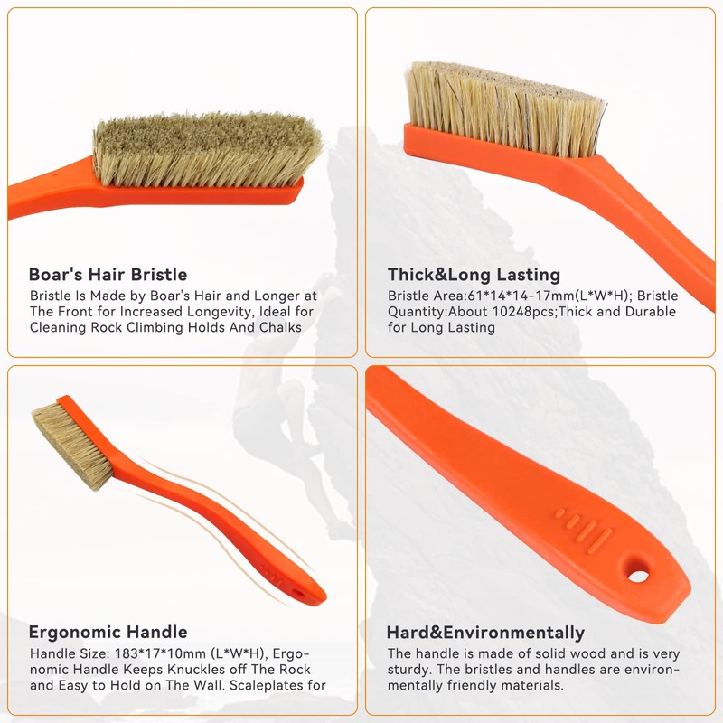 Climbing & Bouldering Brush with Natural Firm Boar's Hair Bristles