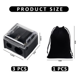 Pencil Sharpener, 2 Pieces, 1 Piece Storage Bag, 2 Holes Eye Sharpener, Eyebrow Sharpener, Hand Sharpener, Suitable for Eyeliner, Eyebrow Pencil (Black)