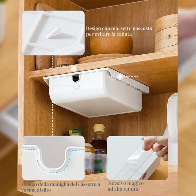 FRETONBA Cassetto Sotto Scrivania, Cassetto Medio Autoadesivo, Cassetto Organizer Cassetti