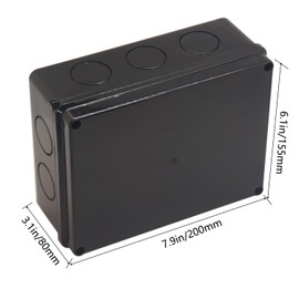 Electrical Box, Outdoor Waterproof Box IP65 Junction Box with Reserved Holes,ABS Plastic Project Box Power Cord Enclosure Black 7.9 x 6.1 x 3.1 inch(200x155x80mm)