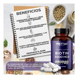 Biotina Suplemento Cabello Y Uñas 500mcg 90 Cápsulas Prettan