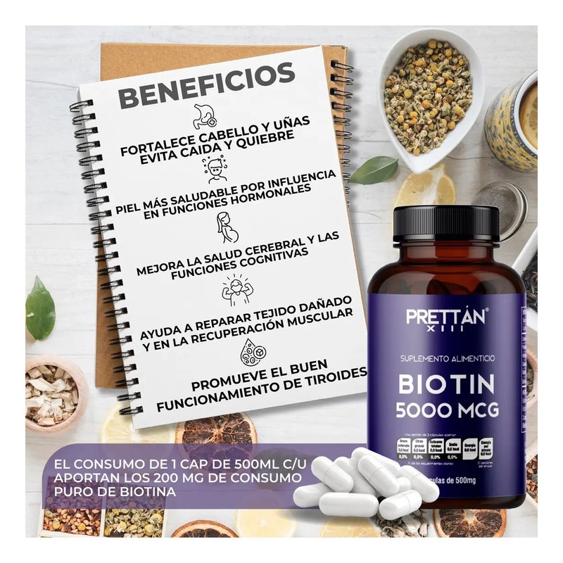 Biotina Suplemento Cabello Y Uñas 500mcg 90 Cápsulas Prettan
