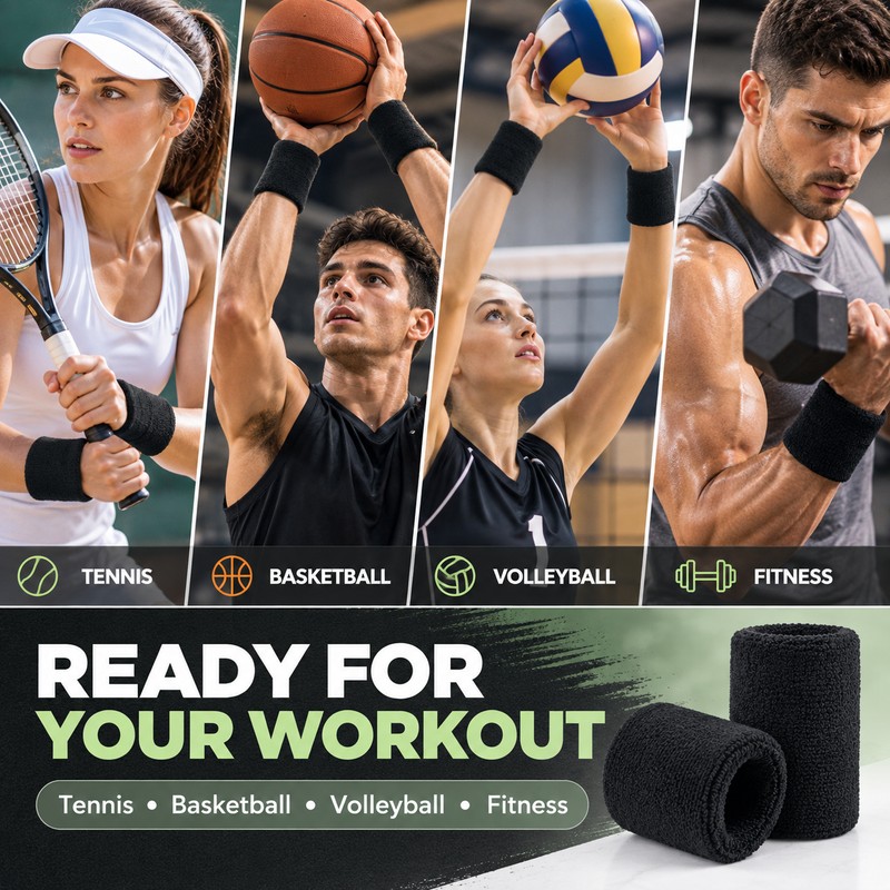 Sports Wrist Sweatbands for Workout – Soft Stretch Knit Sweat