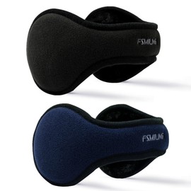 FSMILING Pack of 2 Unisex Ear Warmers Winter Warm Ear Muffs for Men Women Knitted Fleece Ear Warmers Ear Muffs for Outdoor Use, Blue & Black