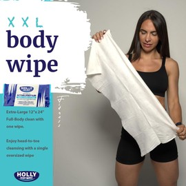 Extra-Large Body Wipe for Adults - 1 unit - Size 24" x 12" - Individually Wrapped – Travel Essential, Rinse-Free Body Wash, Camping & Survival Gear for Hikers, Campers, Fighters, and Gym Goers