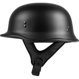 HIGHWAY 21 9-Millimeter German Beanie Helmet, Half Shell Motorcycle Gear, Black Safety Head Cover, Dual D-Ring Chinstrap