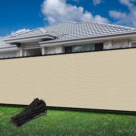 Goleray 5'x139' Privacy Screen Fence Panels Outdoor Balcony Screen Mesh Fencing Shade Net Cover Blockage Temporary Fence for Backyard Pool Deck Patio Garden, Beige