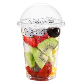 [200 Sets- 16 Oz Clear Plastic Cups with Dome Lids] PET Crystal Clear Cups with Lids, To Go Cups for Ice Cream Fruit Parfait Dessert Milkshake Iced Coffee Cold Drink, 16oz Disposable Cup with Dome Lid