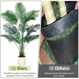 VIVATREES 6FT Areca Palm Artificial Tree with White Planter Pot, Faux Floor Plant, Indoor and Outdoor Fake Plants for Home Office Decor